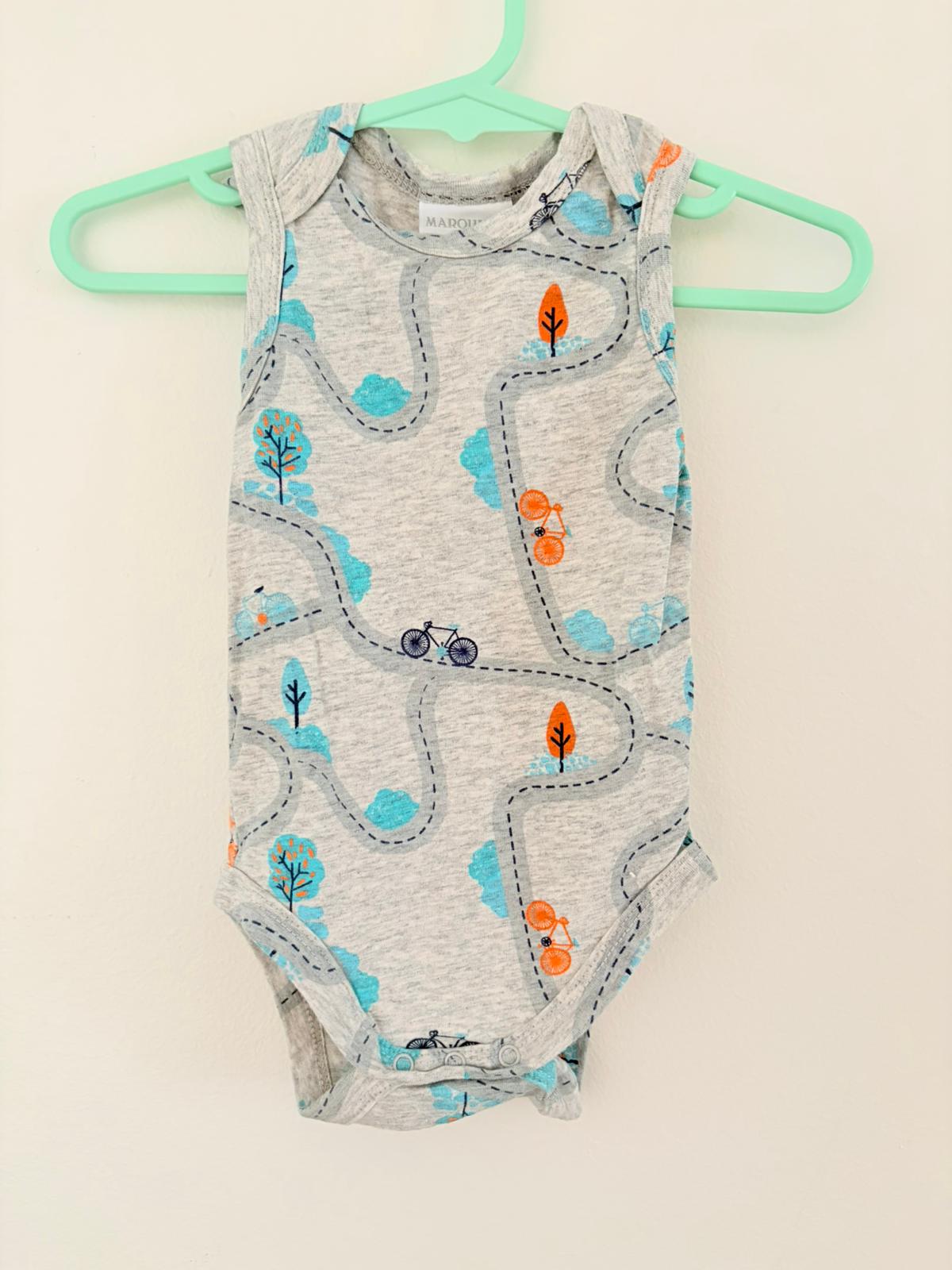 Size 00 Marquise bicycle print bodysuit.