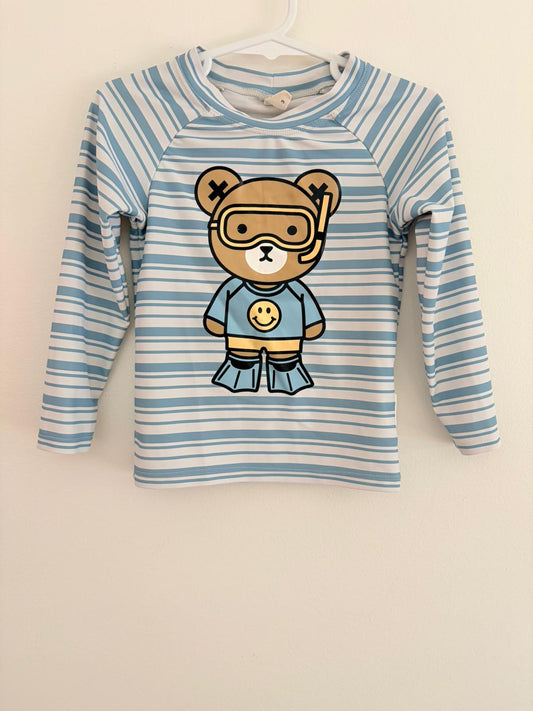 Swimwear size 3 Hux long sleeve swim top  snorkeling bear print.