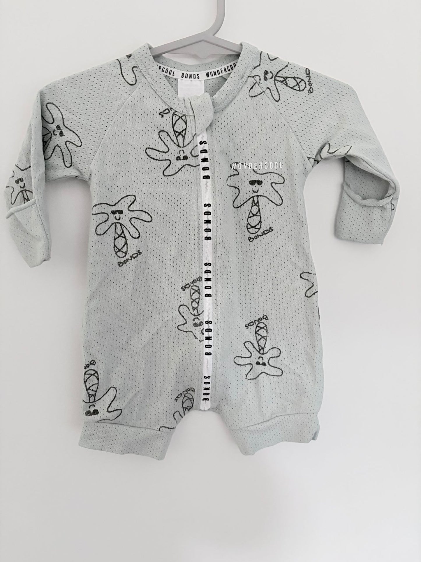 Size 000 Bonds wondercool short leg bodysuit sage palm tree print.
