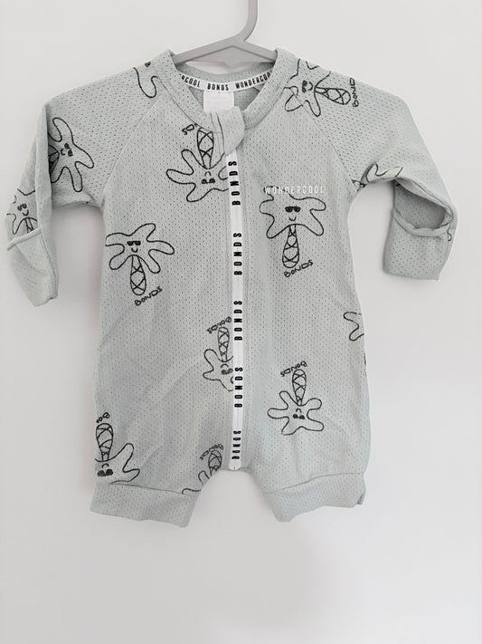 Size 000 Bonds wondercool short leg bodysuit sage palm tree print.