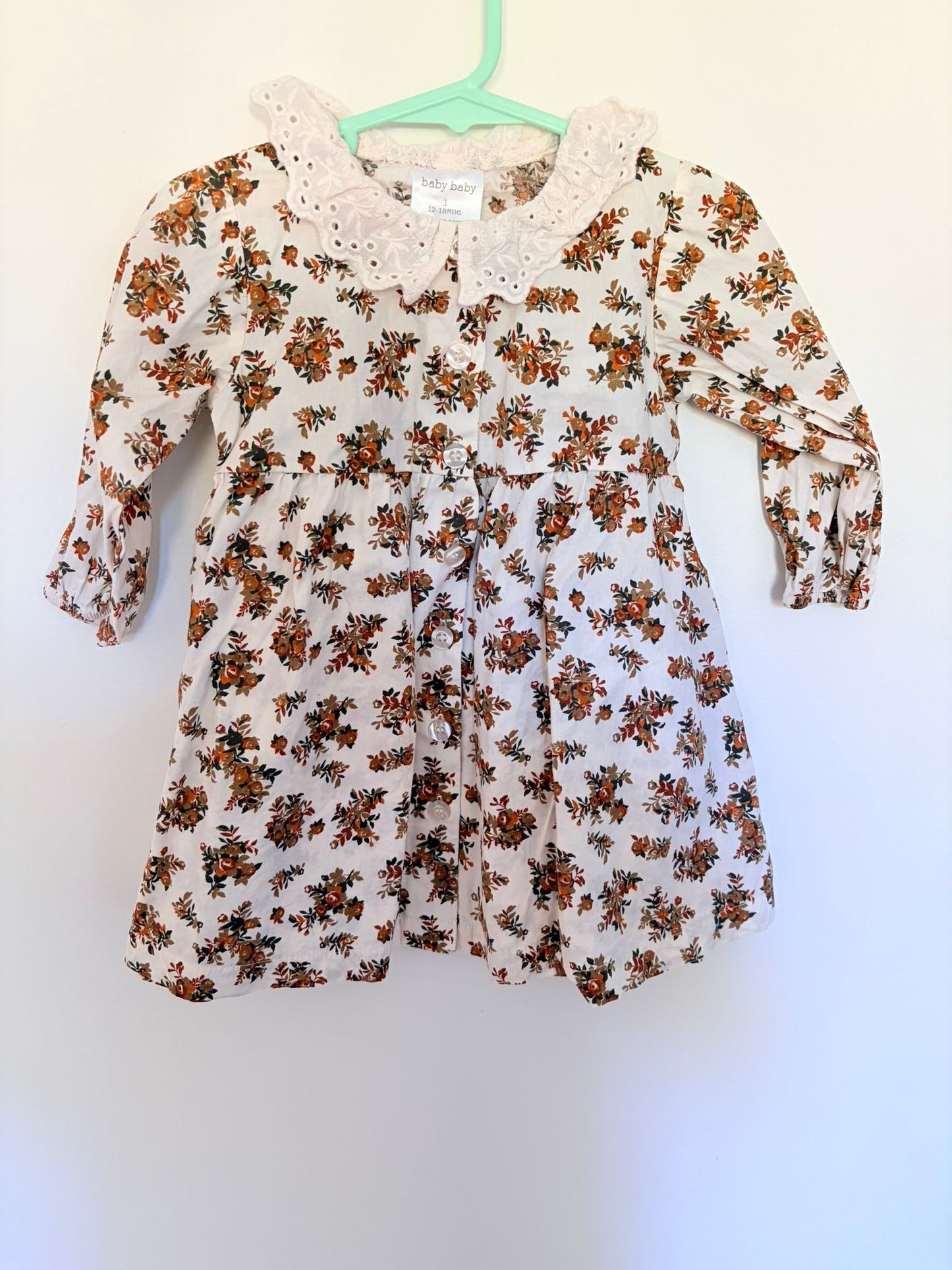 Size 1 Baby Baby cotton dress brown floral print.