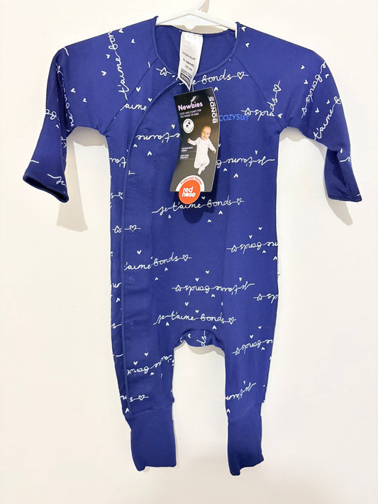 Size 000 (New with tags) Bonds cozysuit dark blue with “je t’aime” print.