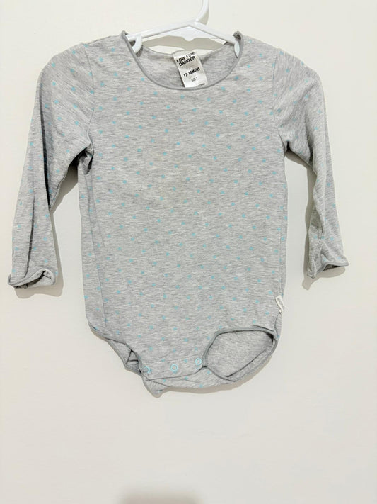 Size 1 Bonds grey long sleeve bodysuit.