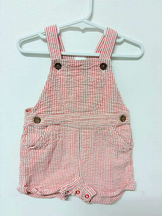 Size 0 Baby berry red striped waffle overalls.
