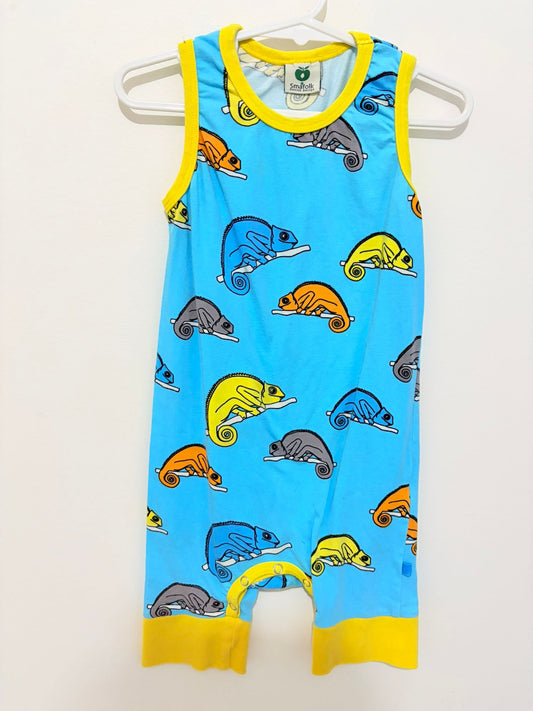 Size 1 SMAFOLK Danish design chameleon print onesie.