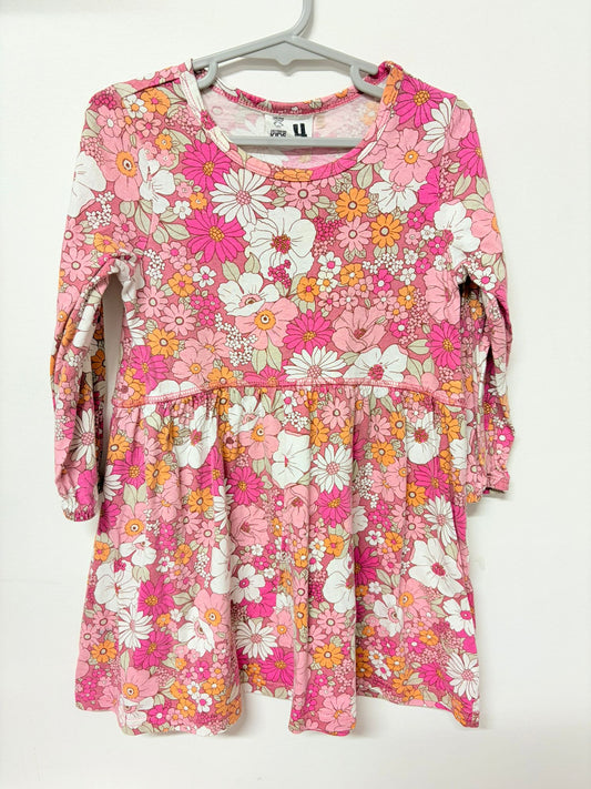 Size 4 Cotton on kids pink floral long sleeve dress.