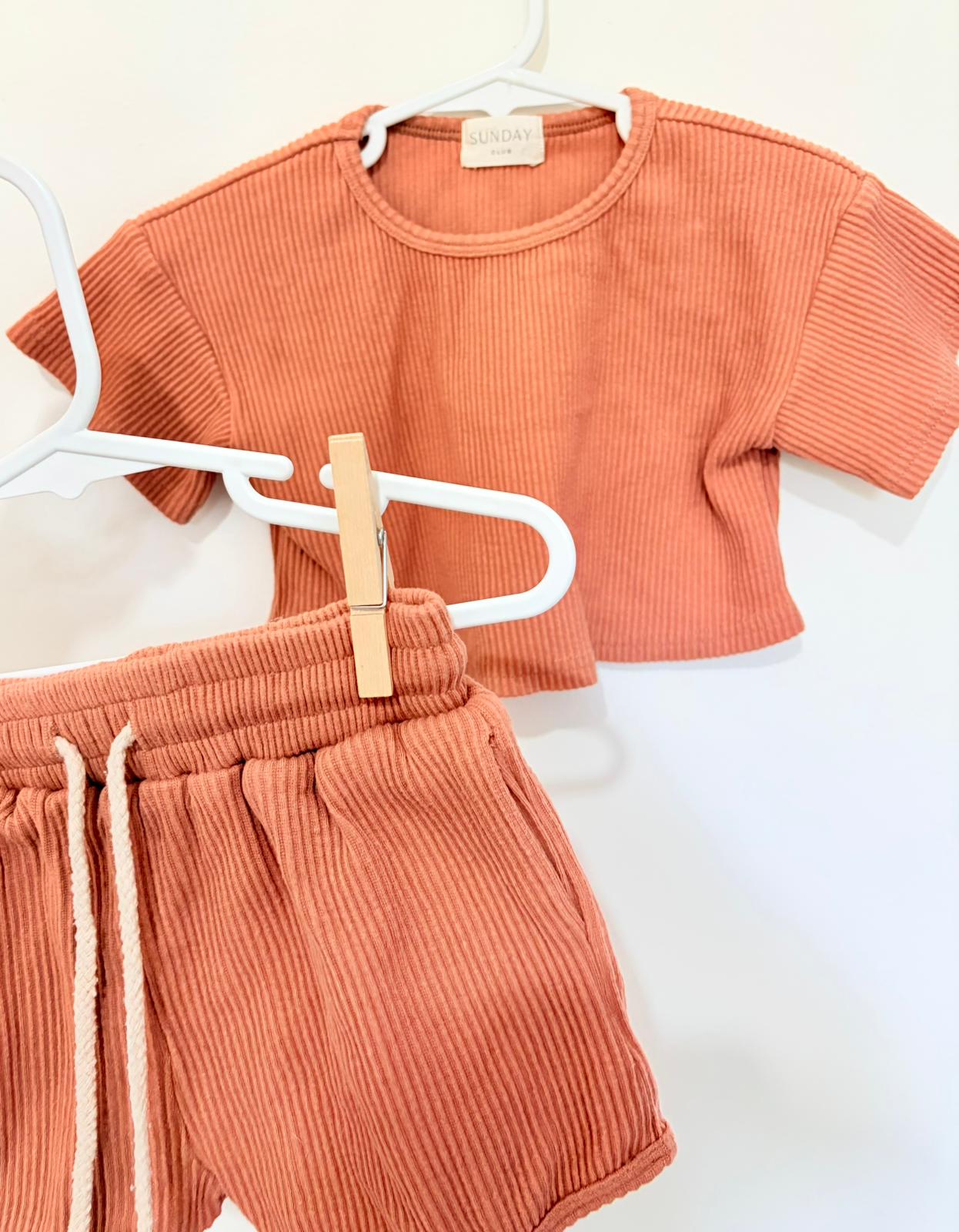 Size 3/4 Girls Sunday club shorts and top set dark orange.