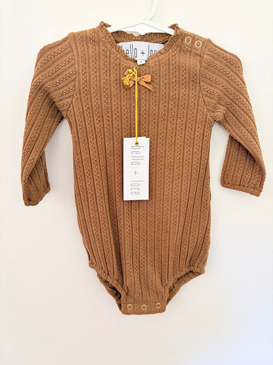 0 Bella and Lace (with tags) brown long sleeve winter romper.