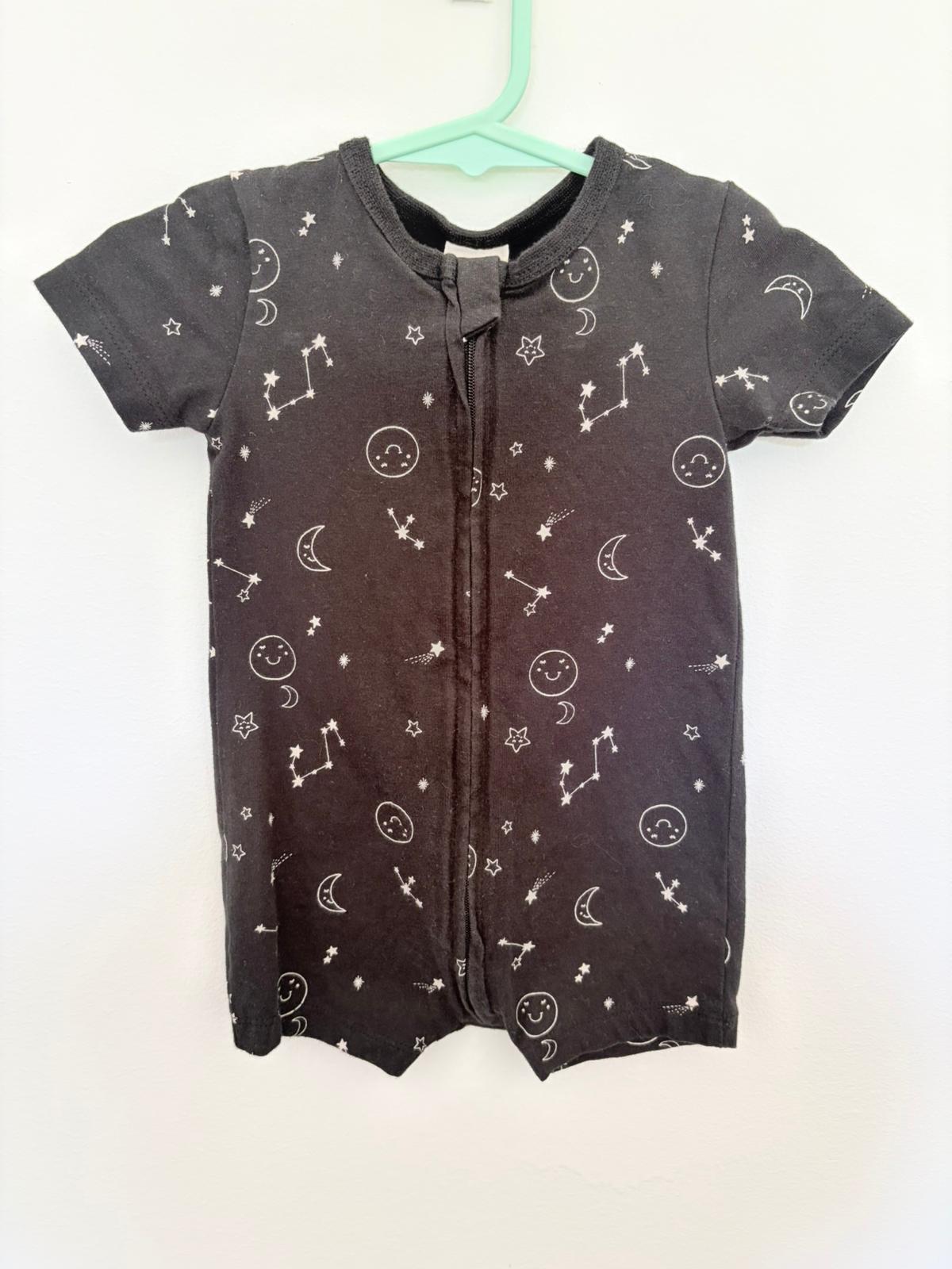 00 Baby Berry black onesie night sky print.