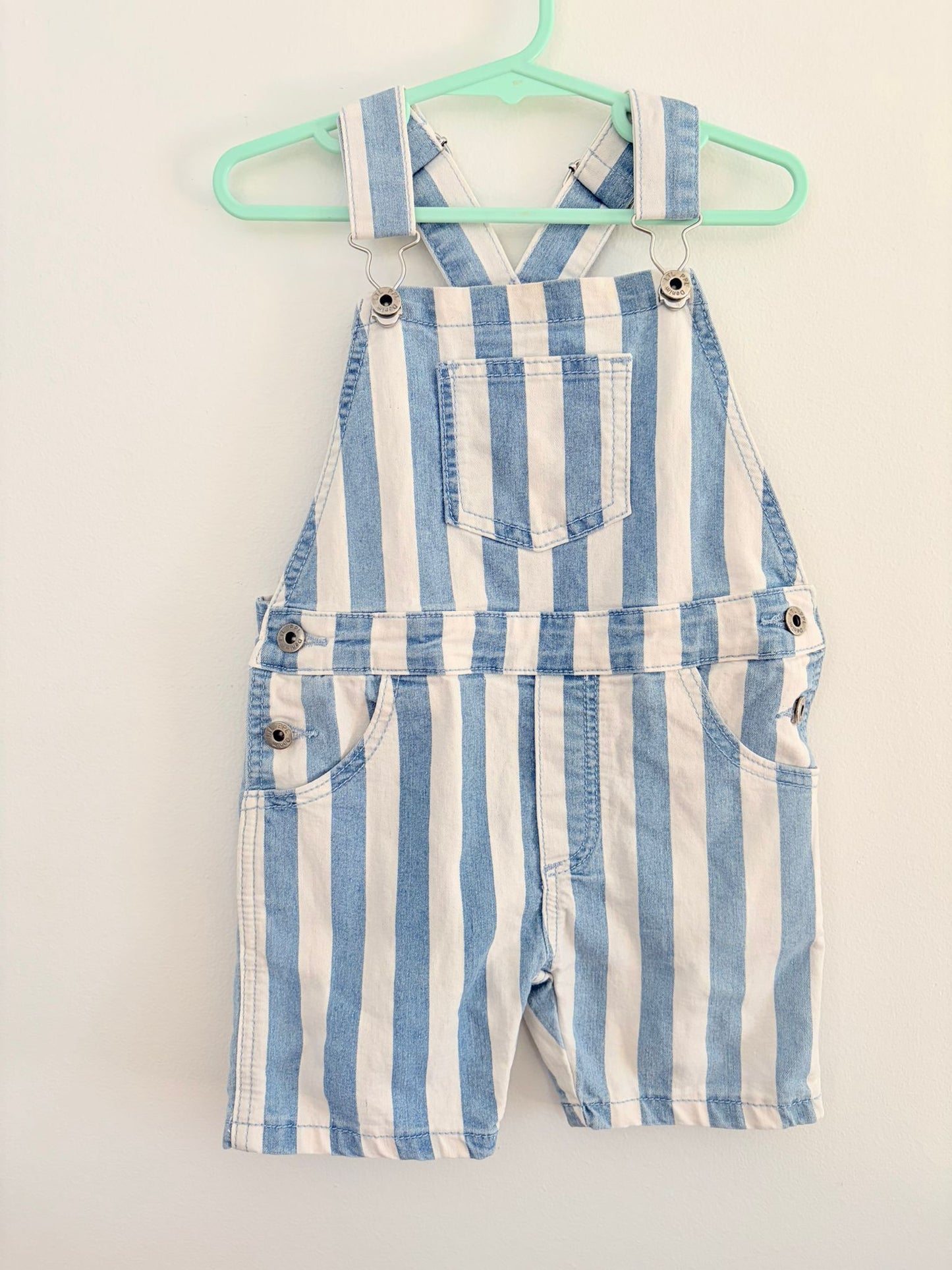 Size 3 LTL PPL Blue/white striped overalls.