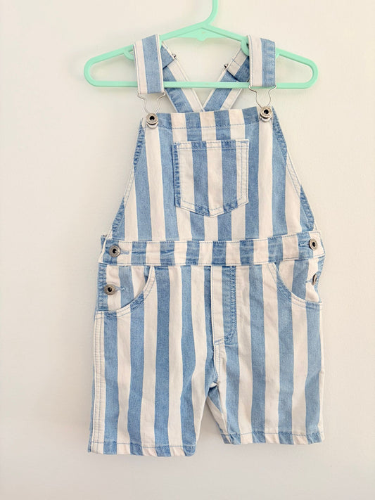 Size 3 LTL PPL Blue/white striped overalls.