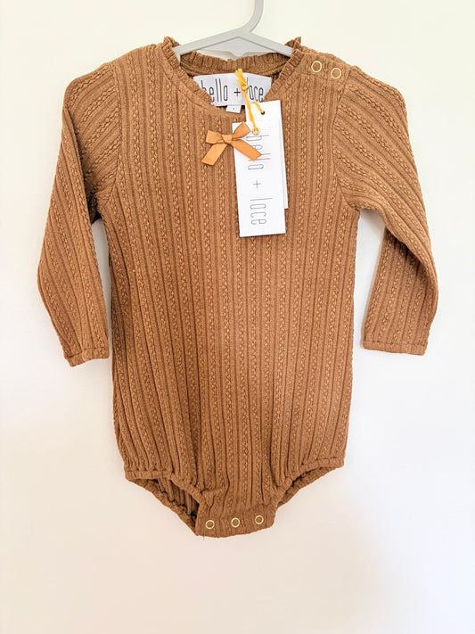 Size 1 (new with tags) Bella + Lace Brown long sleeve bodysuit.