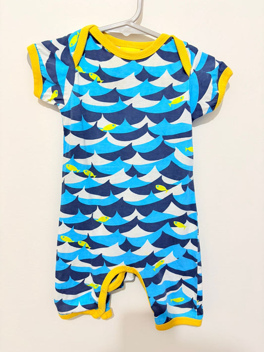 Size 00 DUNS Sweden organic cotton ocean print onesie.