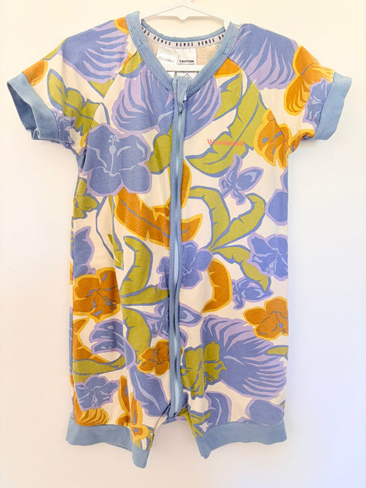 Size 3 Bonds wondersuit large leaf print.