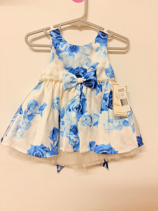 Size 1 (New with tags) Couture princess blue rose print dress.