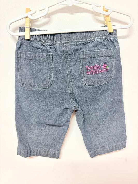 Size 1 Vintage wiggles denim Dorothy the dinosaur pants.
