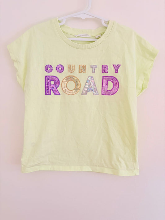 Size 6 Country Road lime green sequin logo T-shirt.