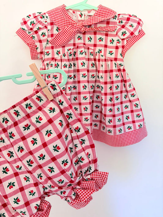Size 1 Puppet Junior vintage dress and bloomers, red check print.