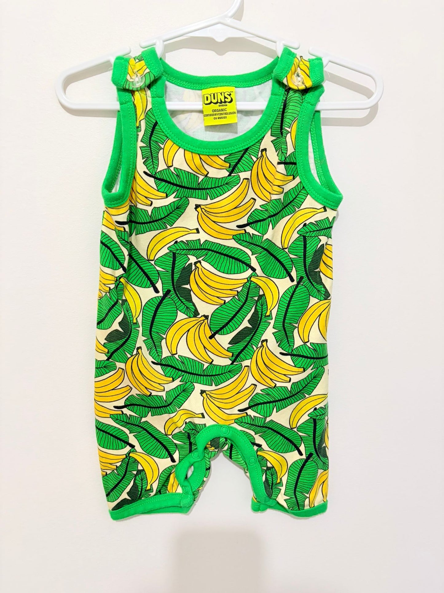 Size 00 DUNS Sweden organic cotton  banana print onesie.