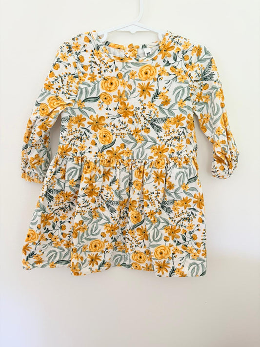 Size 2 KD winter ribbed yellow print dress.