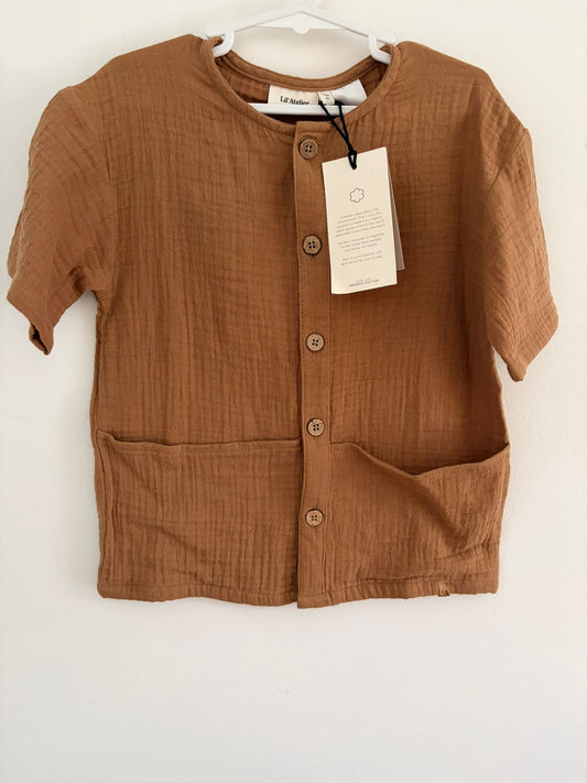 Size 5 (New with tags) Lil’Atelier chocolate linen top.