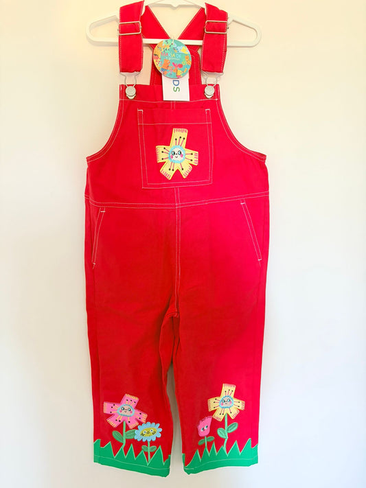 Size 5 (New with tags) Gorman Kids red denim overalls.