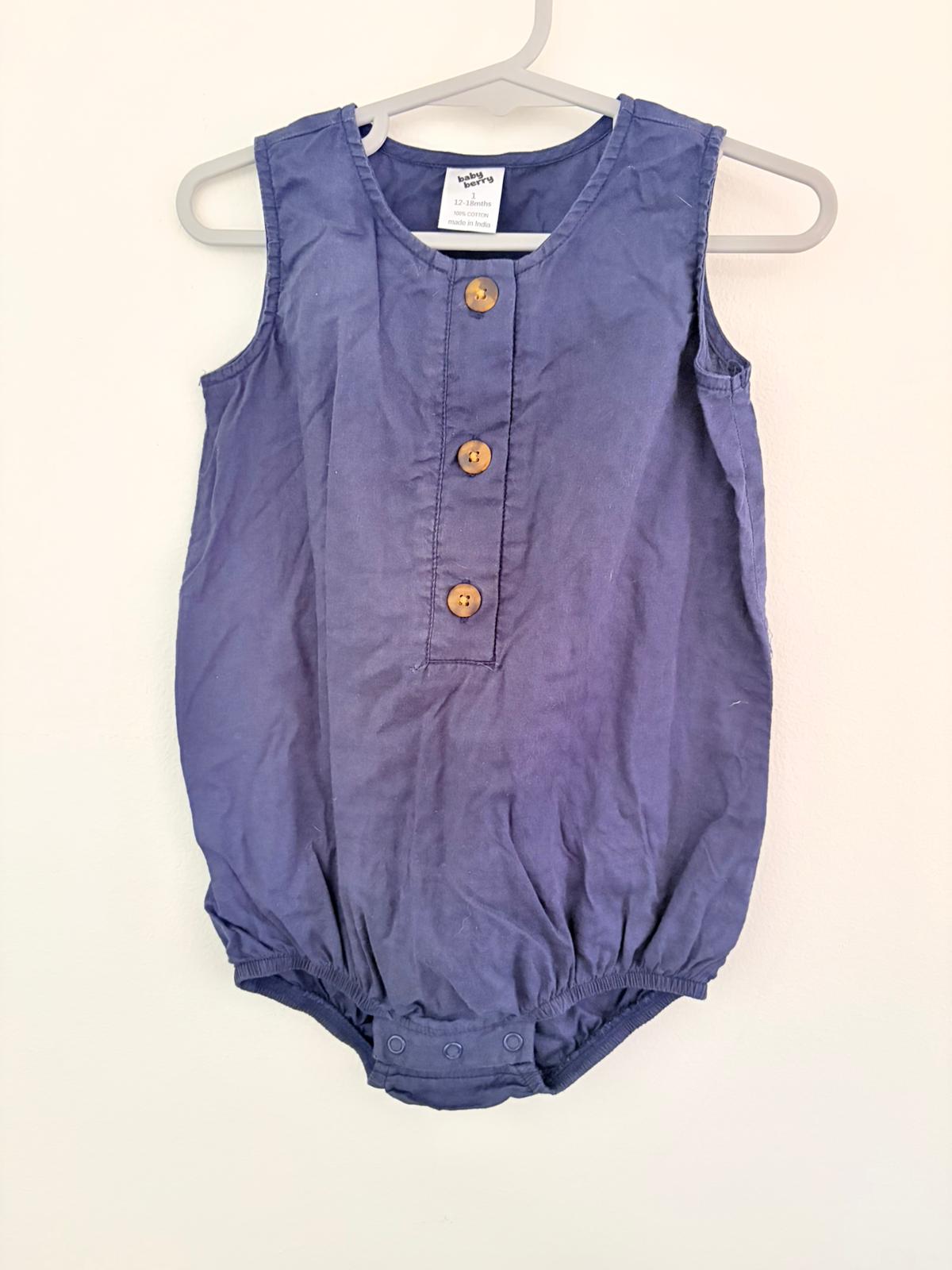 Size 1 Baby Berry navy cotton romper.