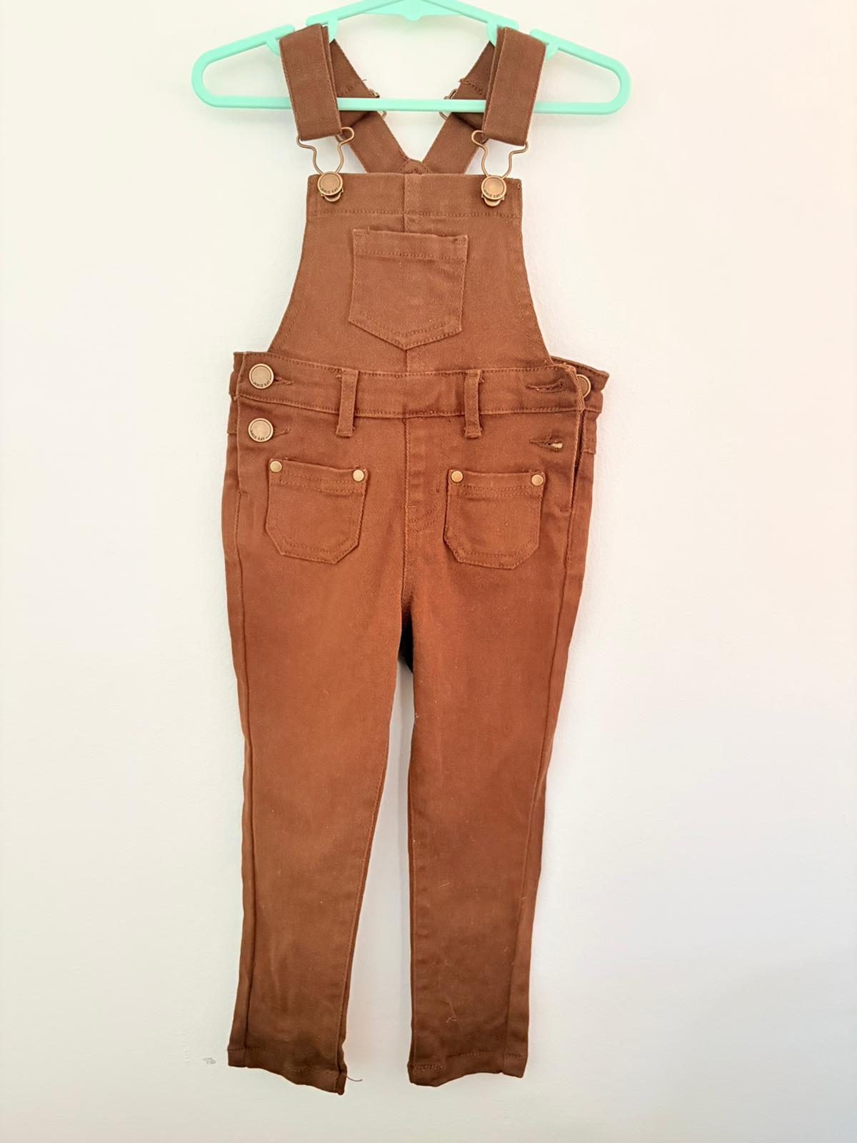 Size 1 Jamie Kay chocolate brown denim overalls.