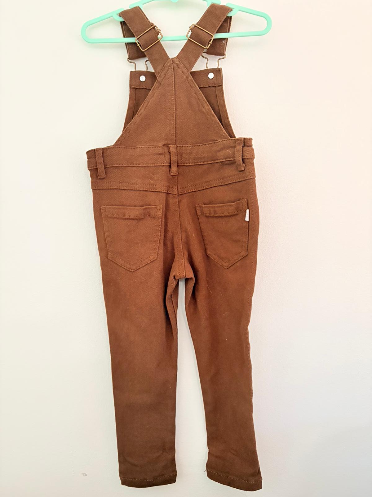 Size 1 Jamie Kay chocolate brown denim overalls.