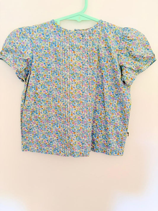 Size 4 Lacy Lane short sleeve blue floral cotton top.
