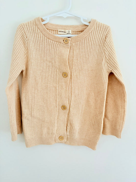 Size 3 Miann & Co. beige ribbed knitted cardigan.