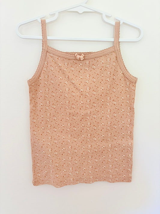 Size 5 Jamie Kay light brown small floral print sleeveless top.