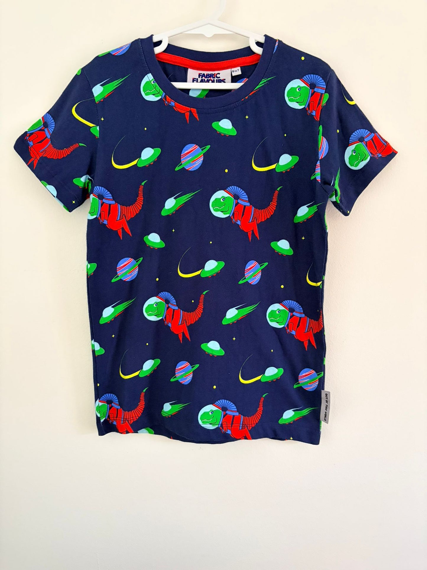 Size 6 Fabric Flavours dinosaur astronaut print T-shirt.