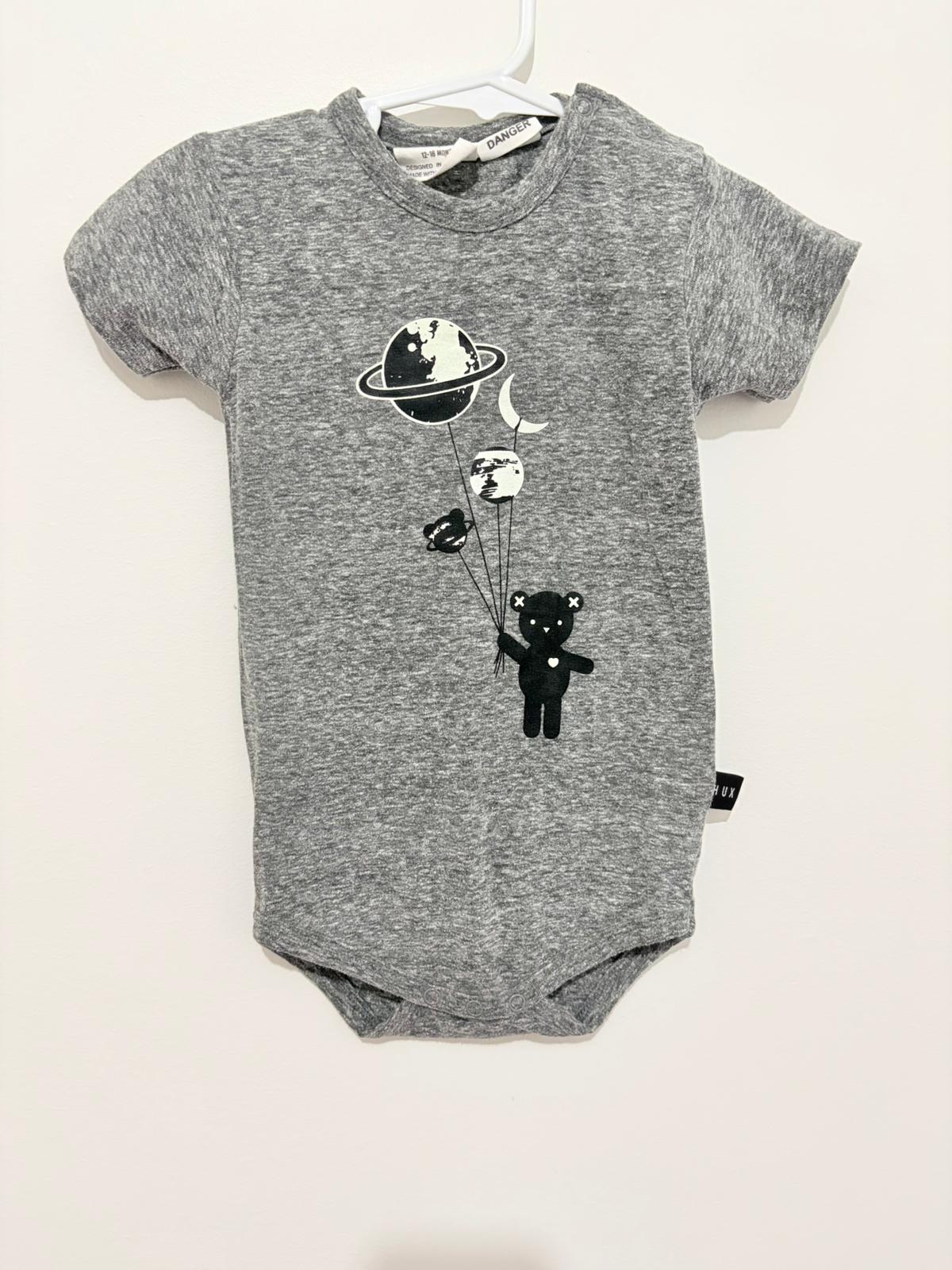 Size 1 Hux bear print grey bodysuit.