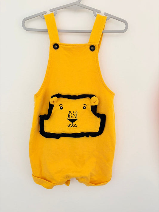 Size 1 Baby Berry mustard lion face overall.