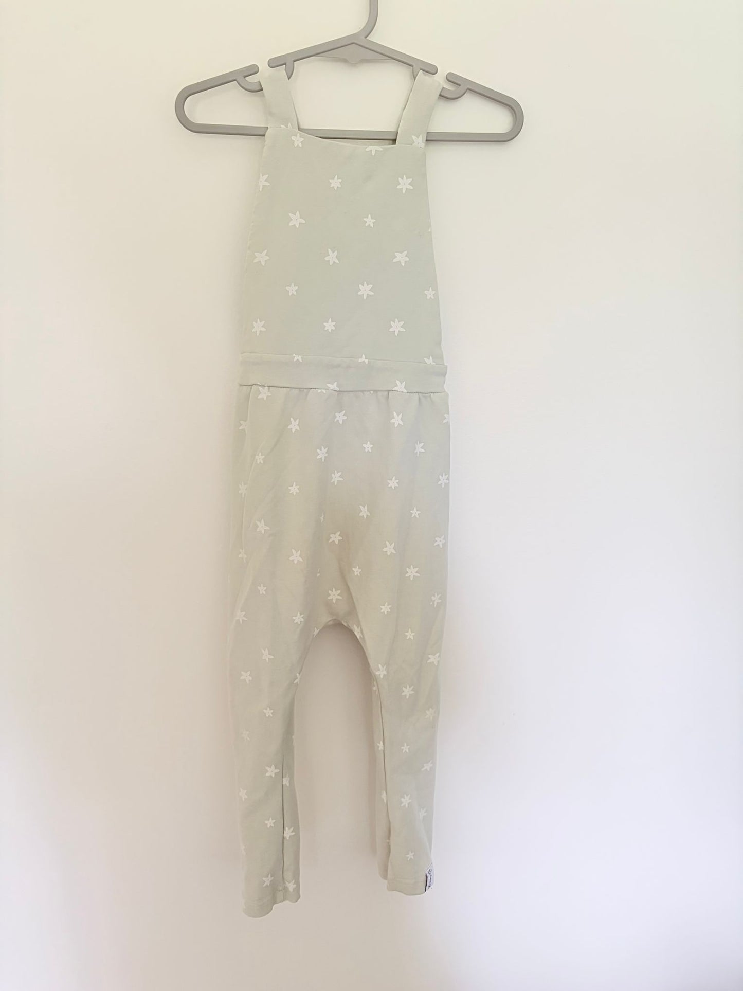 Size 3  Bobby G pastel green cotton overalls.
