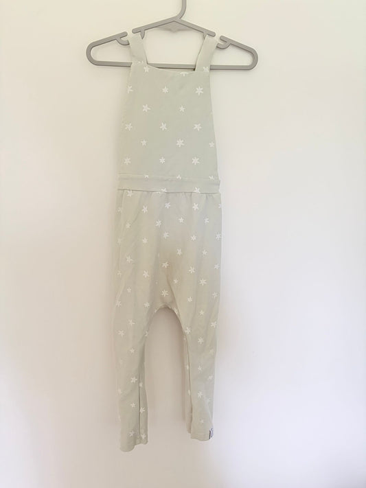 Size 3  Bobby G pastel green cotton overalls.