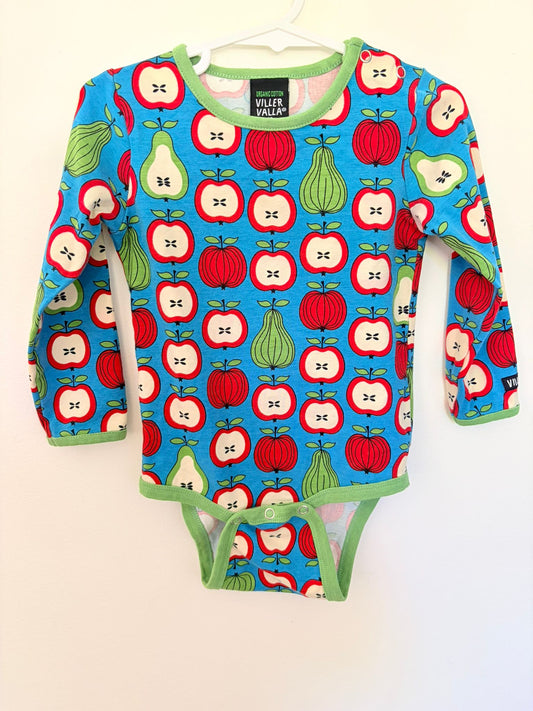 Size 1 Villa Valla organic cotton long sleeved fruit print Scandi bodysuit.