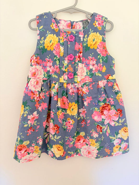 Size 5 Zara Kids vintage dress blue with floral print.