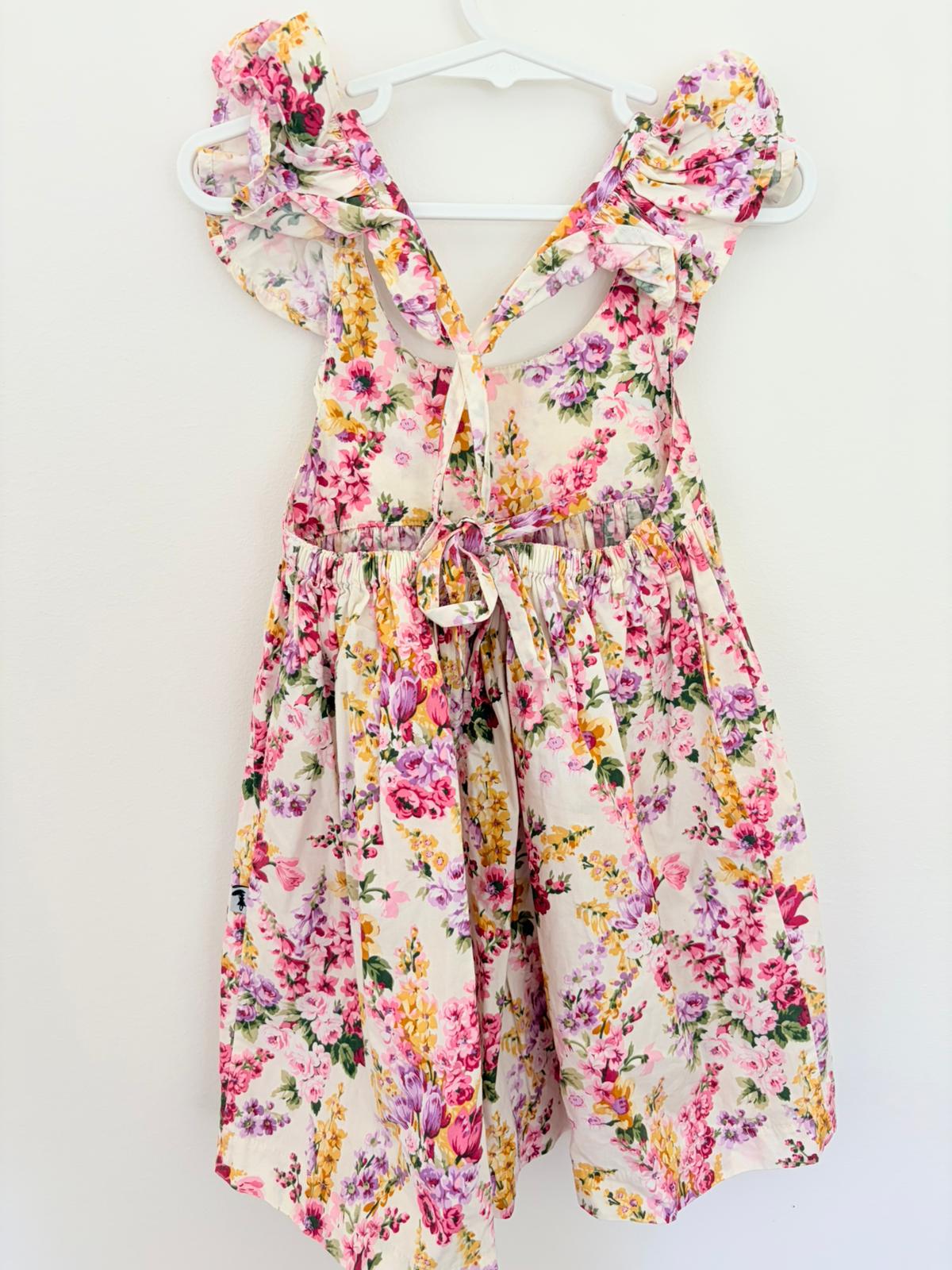 Size 2 Lacy Lane cotton summer dress purple floral pattern.