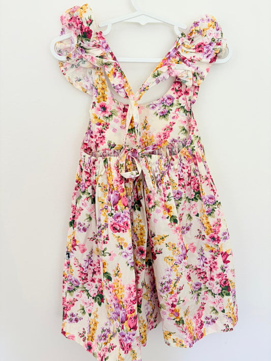 Size 2 Lacy Lane cotton summer dress purple floral pattern.