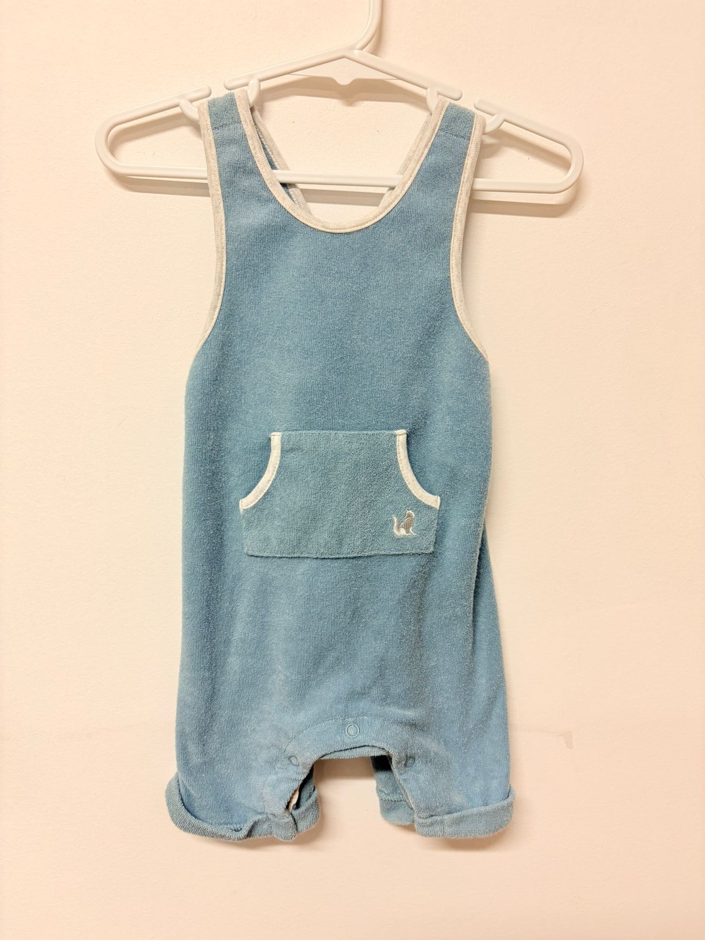 Size 00 Fox & Finch pale blue flannelette romper.