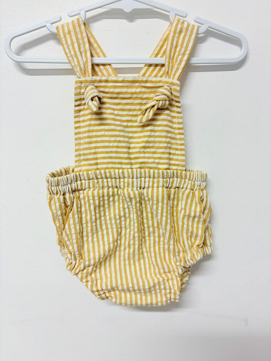 Size 000 No label handmade light cotton yellow stripe romper.
