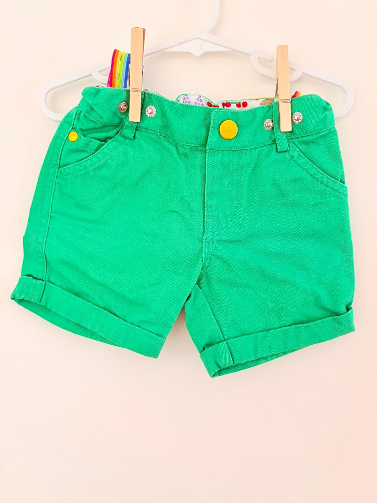 Size 1 little bird green denim rainbow embroidery shorts.