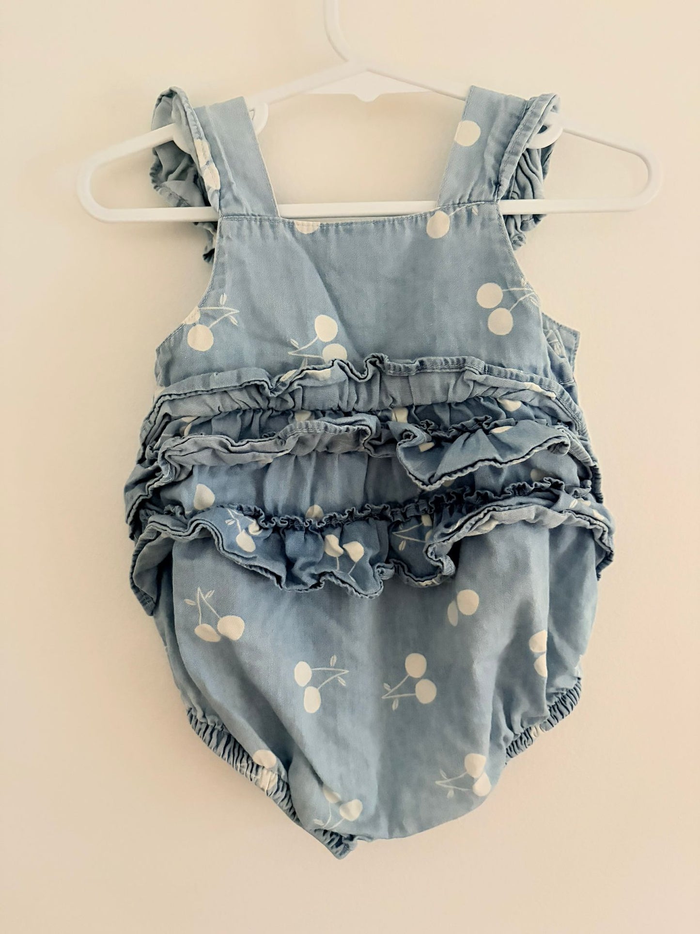 00 Kids & Co romper soft denim cherries.