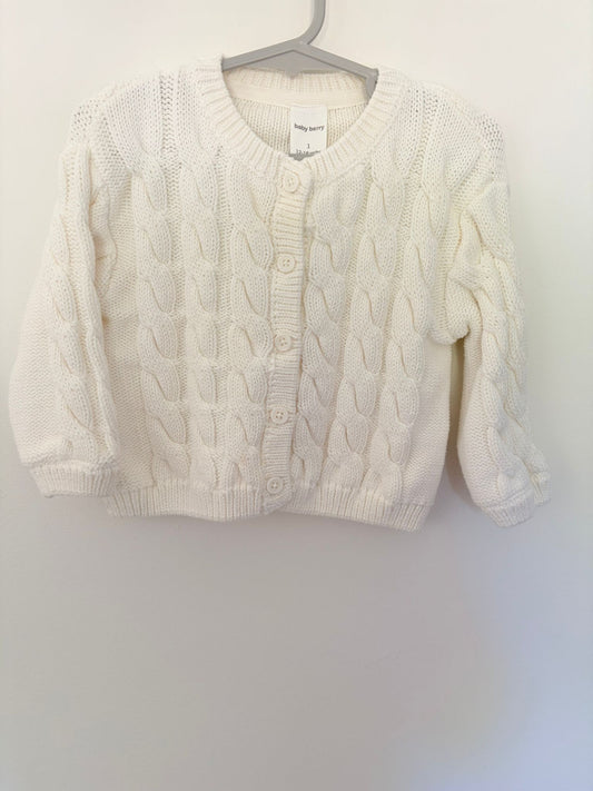 Size 1 Baby Berry white chunky knit cardigan.