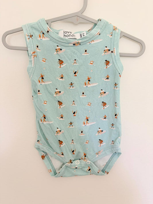 00 Love & Honour pastel green surfing print bodysuit.