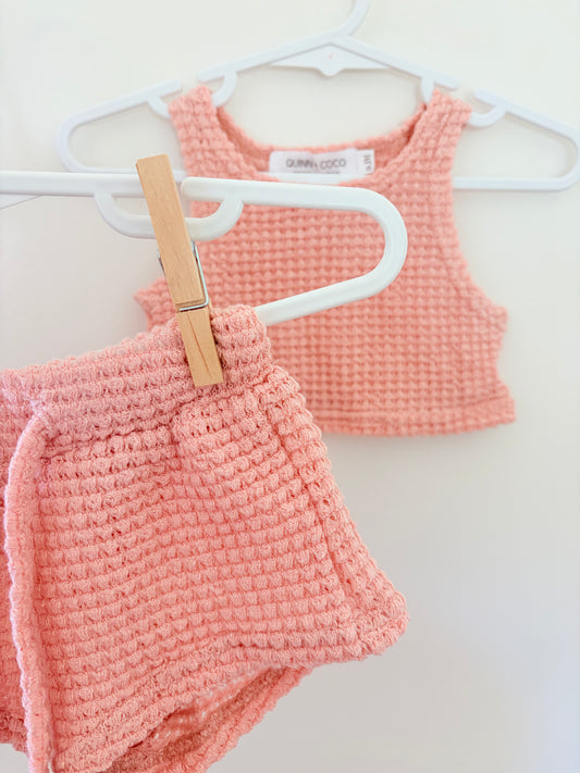 000 Quin + Coco outfit dusty pink top & shorts set